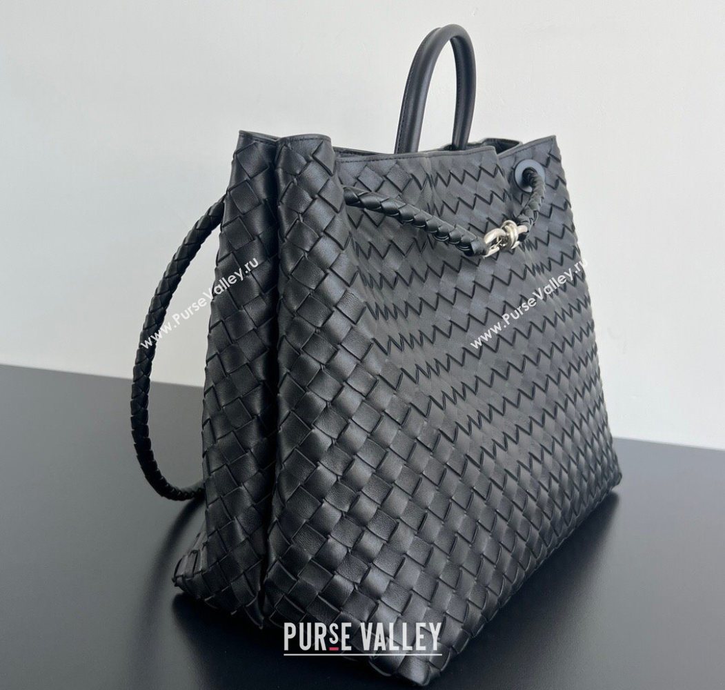 Bottega Veneta Large Andiamo Top Handle Bag in Intrecciato Leather 743575 Black/Silver 2026 (WT-260116032)