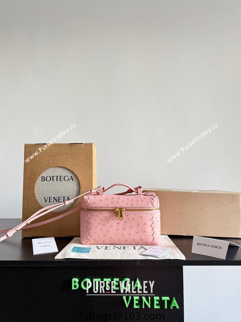 Bottega Veneta Bang Bang Vanity Case Bag in Ostrich Leather Rose Pink 2026 817785 (WT-260116008)