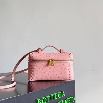 Bottega Veneta Bang Bang Vanity Case Bag in Ostrich Leather Rose Pink 2026 817785 (WT-260116008)