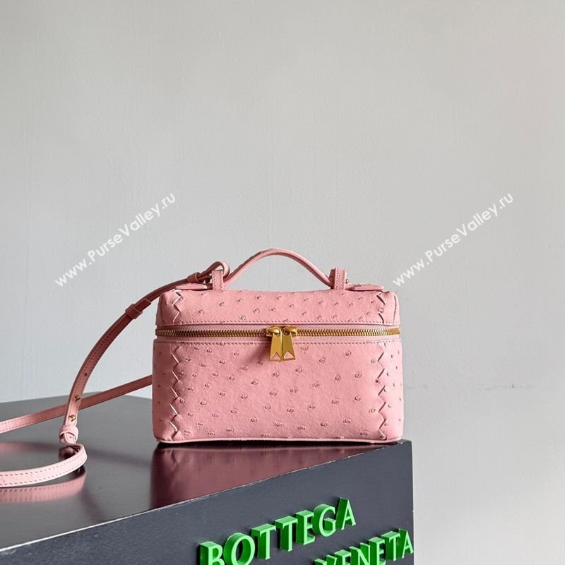 Bottega Veneta Bang Bang Vanity Case Bag in Ostrich Leather Rose Pink 2026 817785 (WT-260116008)