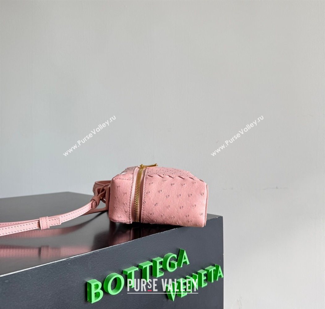 Bottega Veneta Bang Bang Vanity Case Bag in Ostrich Leather Rose Pink 2026 817785 (WT-260116008)