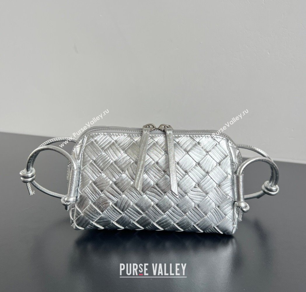 Bottega Veneta Intrecciato Leather Concert Pouch Mini bag Silver-Tone 2025 794258 (WT-260117011)