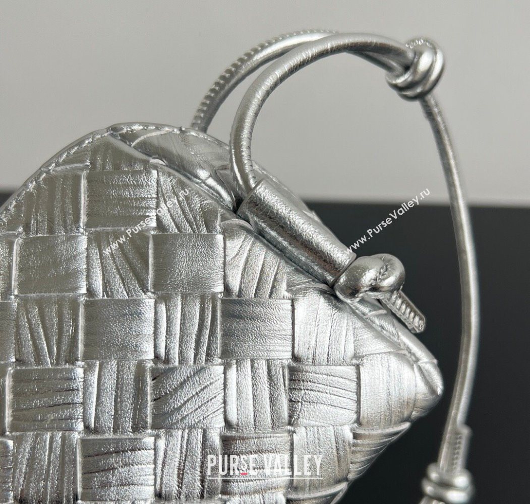 Bottega Veneta Intrecciato Leather Concert Pouch Mini bag Silver-Tone 2025 794258 (WT-260117011)