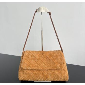 Bottega Veneta Giorno Shoulder Bag in Intrecciato Suede Amber Brown 2026 857657 (WT-260117013)