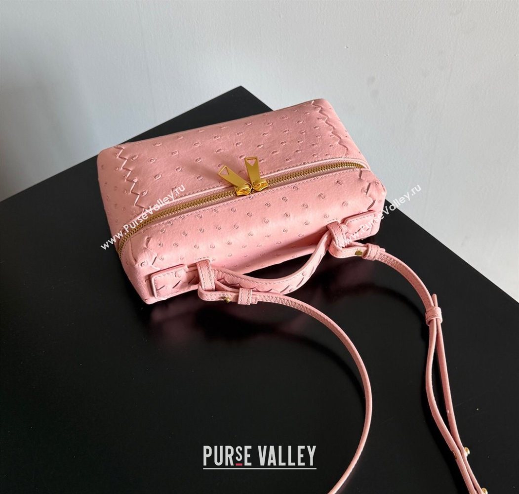 Bottega Veneta Bang Bang Vanity Case Bag in Ostrich Leather Rose Pink 2026 817785 (WT-260116008)