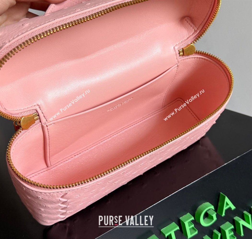 Bottega Veneta Bang Bang Vanity Case Bag in Ostrich Leather Rose Pink 2026 817785 (WT-260116008)