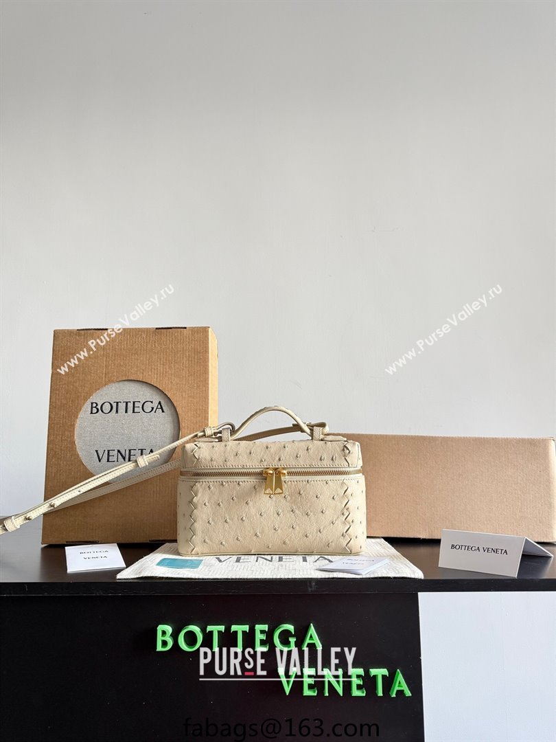 Bottega Veneta Bang Bang Vanity Case Bag in Ostrich Leather Cream Yellow 2026 817785 (WT-260116009)