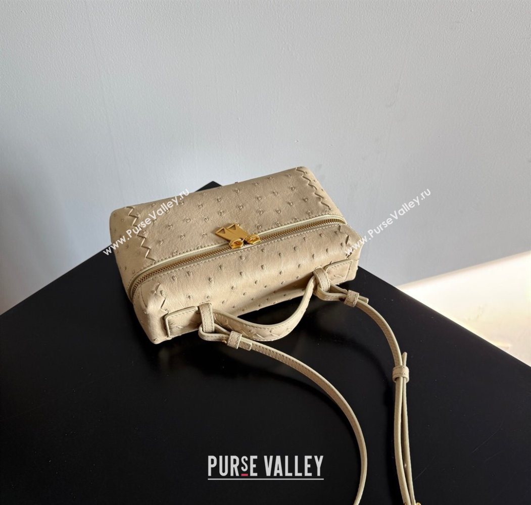 Bottega Veneta Bang Bang Vanity Case Bag in Ostrich Leather Cream Yellow 2026 817785 (WT-260116009)