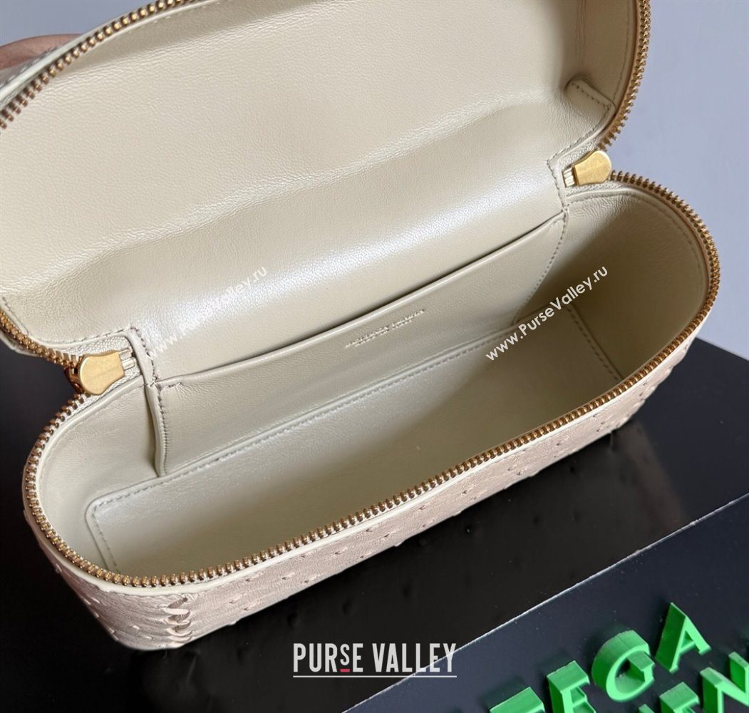 Bottega Veneta Bang Bang Vanity Case Bag in Ostrich Leather Cream Yellow 2026 817785 (WT-260116009)