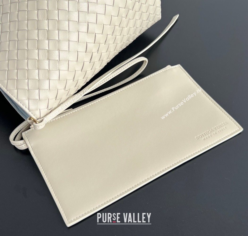 Bottega Veneta Medium Pinacoteca Tote Bag in Intrecciato Leather Sea Salt/Blue 2025 817166 (WT-260116038)