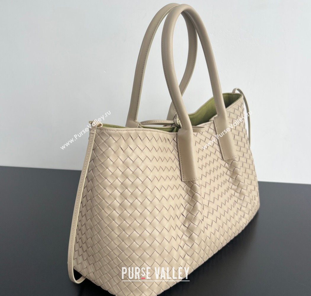 Bottega Veneta Medium Pinacoteca Tote Bag in Intrecciato Leather Taupe/Green 2025 817166 (WT-260116039)