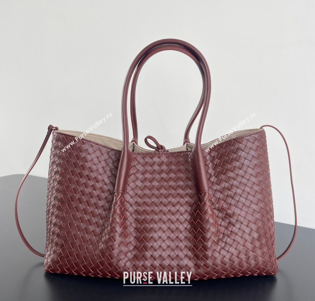 Bottega Veneta Medium Pinacoteca Tote Bag in Intrecciato Leather Barolo Red/Grey 2025 817166 (WT-260116040)