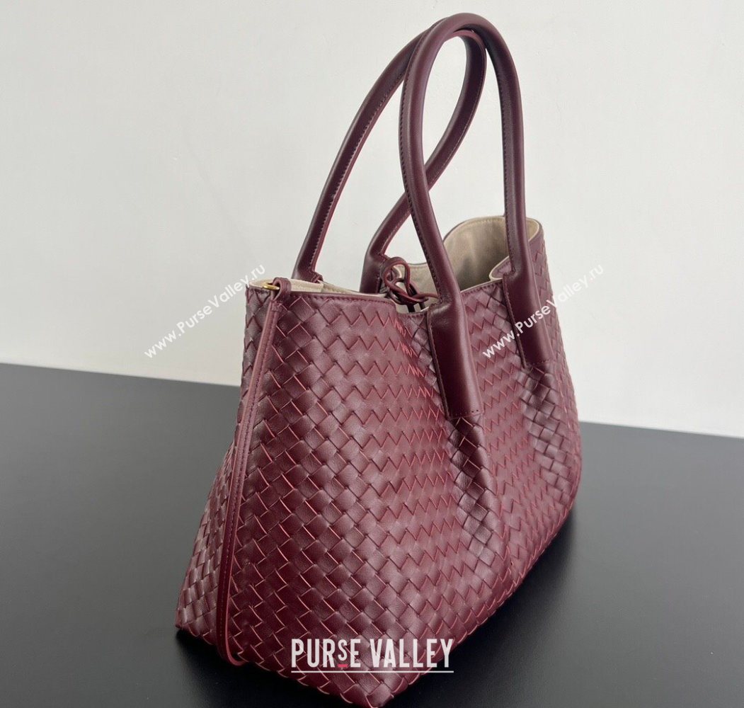 Bottega Veneta Medium Pinacoteca Tote Bag in Intrecciato Leather Barolo Red/Grey 2025 817166 (WT-260116040)
