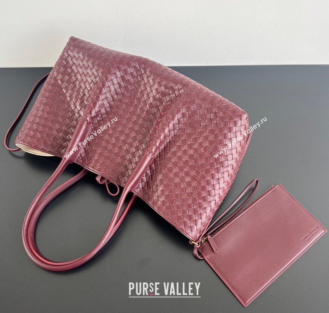Bottega Veneta Medium Pinacoteca Tote Bag in Intrecciato Leather Barolo Red/Grey 2025 817166 (WT-260116040)