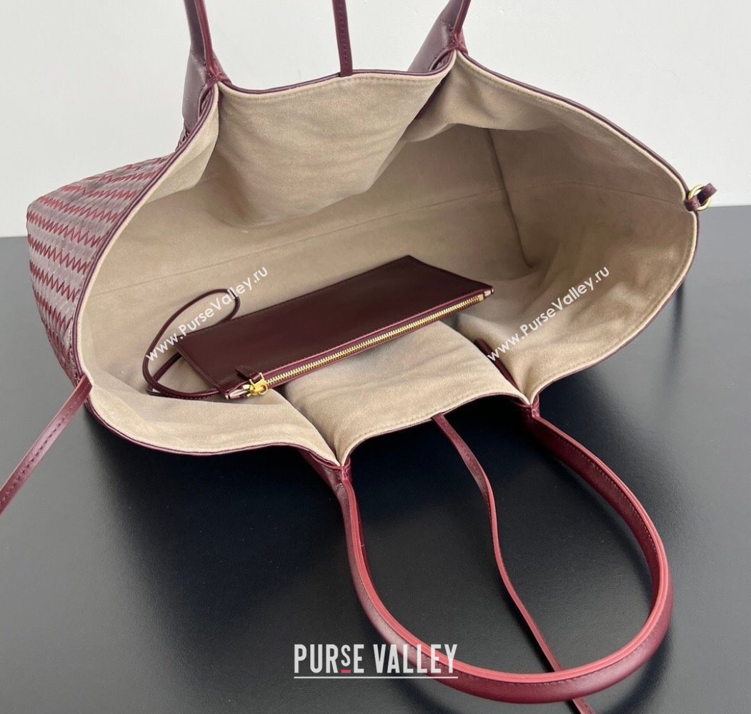 Bottega Veneta Medium Pinacoteca Tote Bag in Intrecciato Leather Barolo Red/Grey 2025 817166 (WT-260116040)