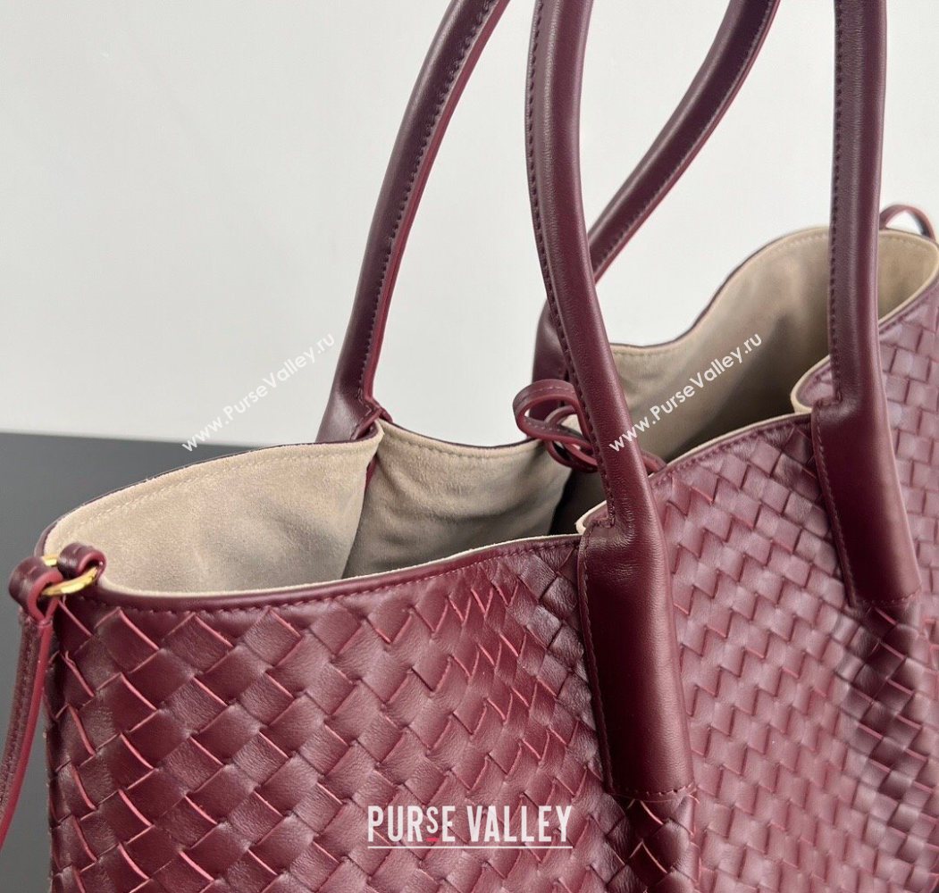 Bottega Veneta Medium Pinacoteca Tote Bag in Intrecciato Leather Barolo Red/Grey 2025 817166 (WT-260116040)