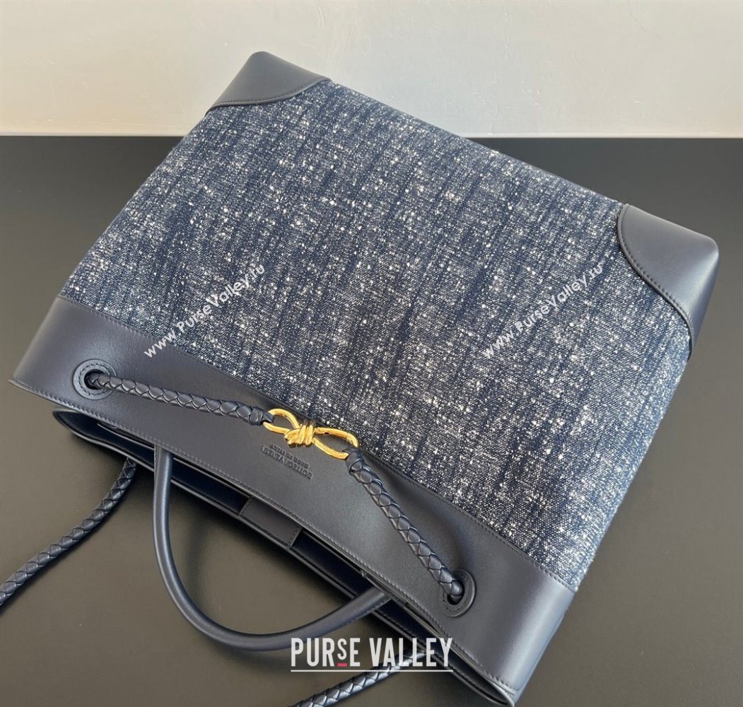 Bottega Veneta Large Andiamo Top Handle Bag in Denim and Leather Navy/Space Blue 2026 786194 (WT-260116020)