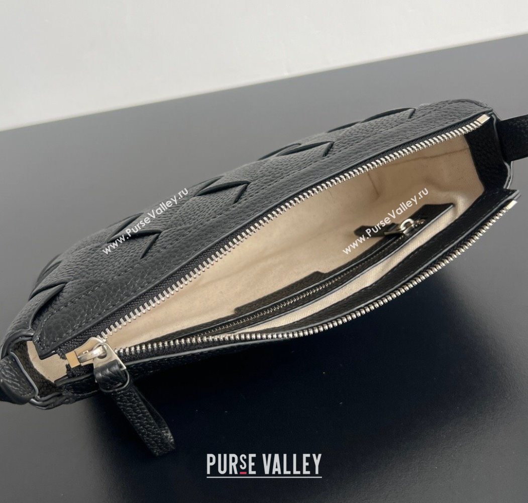 Bottega Veneta Mens Diago Zipped Messenger Bag in Grained Intrecciato Leather 837112 Black 2026 (WT-260117037)