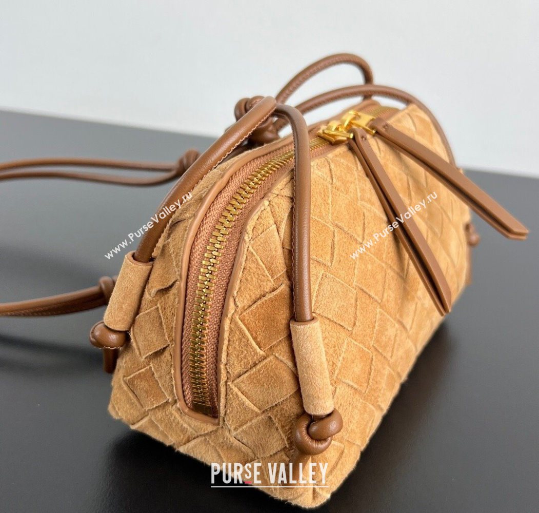 Bottega Veneta Intrecciato Suede Concert Pouch Mini bag Amber Brown 2025 794258 (WT-260117040)