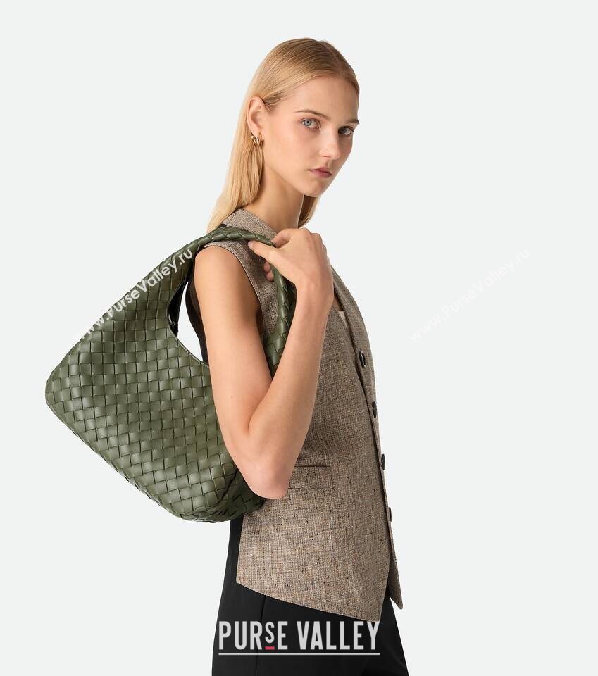 Bottega Veneta Campana Shoulder Bag in Intrecciato Leather Pickle Green 2025 844249 (WT-260116022)