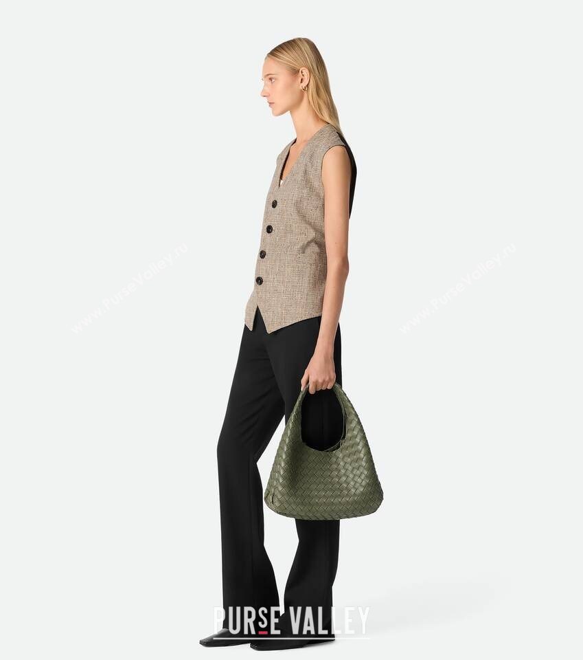Bottega Veneta Campana Shoulder Bag in Intrecciato Leather Pickle Green 2025 844249 (WT-260116022)
