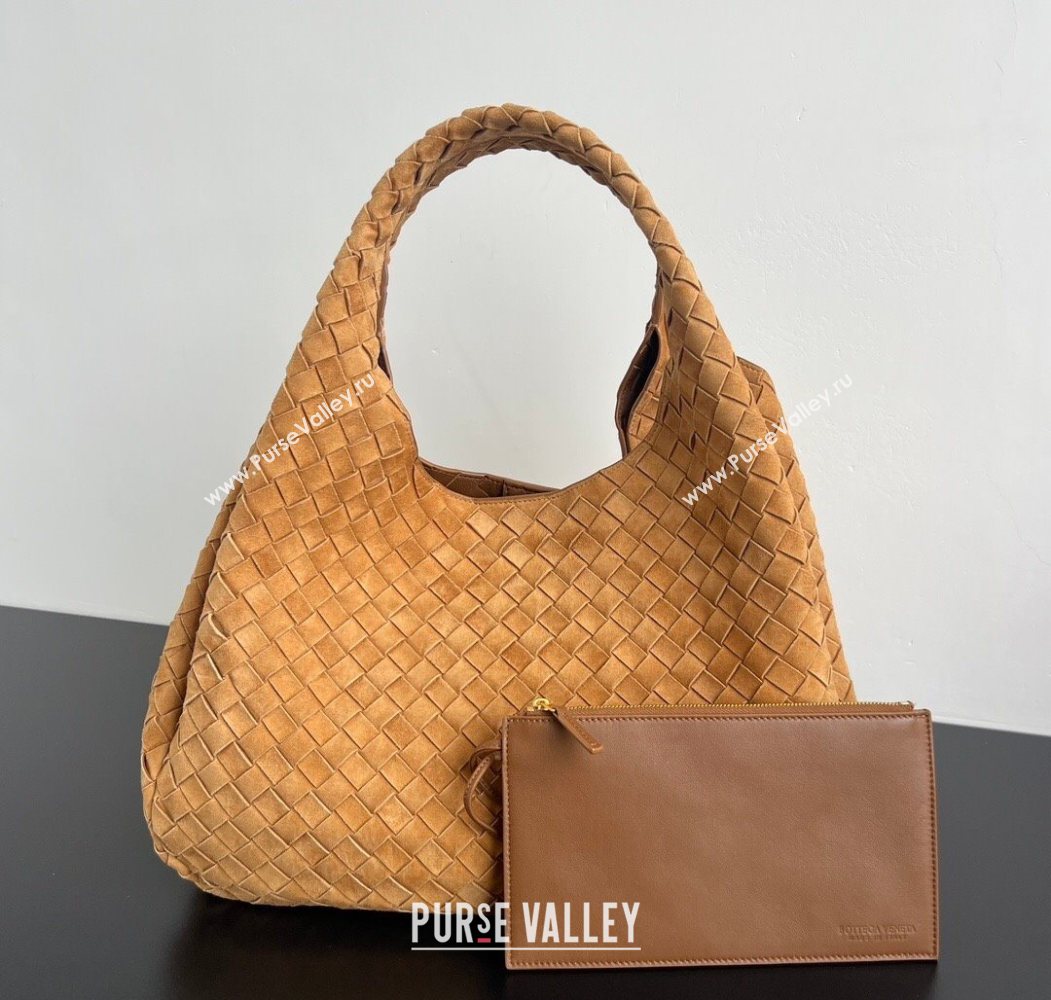 Bottega Veneta Large Campana Shoulder Bag in Intrecciato Suede Amber Brown 2025 844250 (WT-260116034)