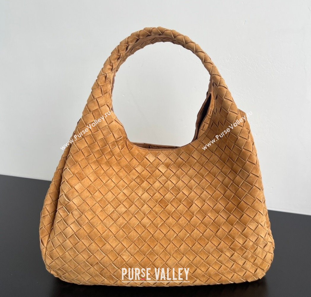 Bottega Veneta Large Campana Shoulder Bag in Intrecciato Suede Amber Brown 2025 844250 (WT-260116034)