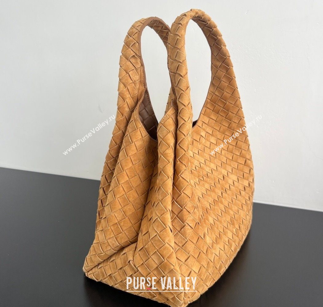 Bottega Veneta Large Campana Shoulder Bag in Intrecciato Suede Amber Brown 2025 844250 (WT-260116034)