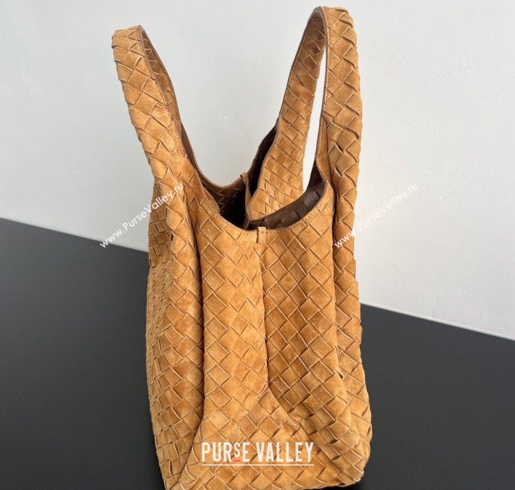 Bottega Veneta Large Campana Shoulder Bag in Intrecciato Suede Amber Brown 2025 844250 (WT-260116034)