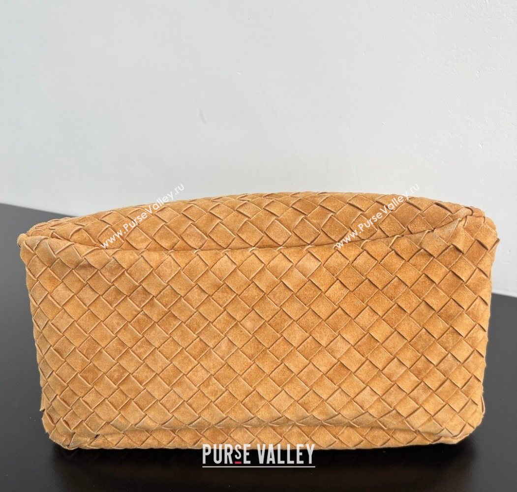 Bottega Veneta Large Campana Shoulder Bag in Intrecciato Suede Amber Brown 2025 844250 (WT-260116034)