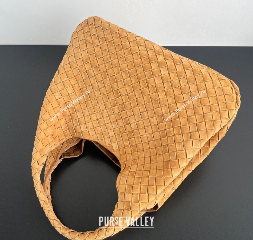 Bottega Veneta Large Campana Shoulder Bag in Intrecciato Suede Amber Brown 2025 844250 (WT-260116034)