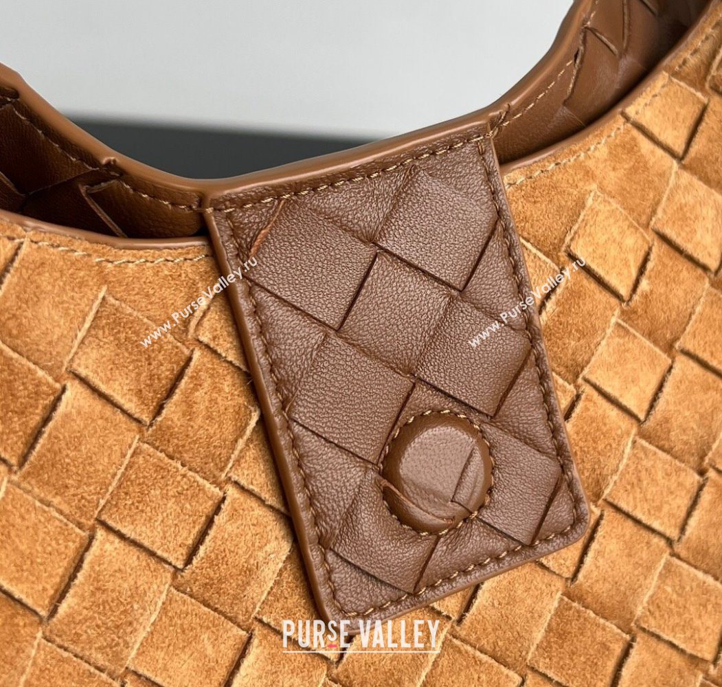 Bottega Veneta Large Campana Shoulder Bag in Intrecciato Suede Amber Brown 2025 844250 (WT-260116034)