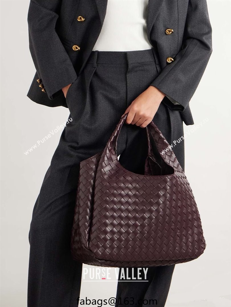 Bottega Veneta Large Campana Shoulder Bag in Intrecciato Leather Dark barolo Red 2025 844250 (WT-260116035)