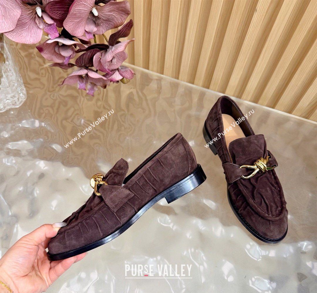 Bottega Veneta Astaire Loafers with Gold-Tone Knot Buckle in Suede Fondant Brown 2026 843945 (MD-260226115)