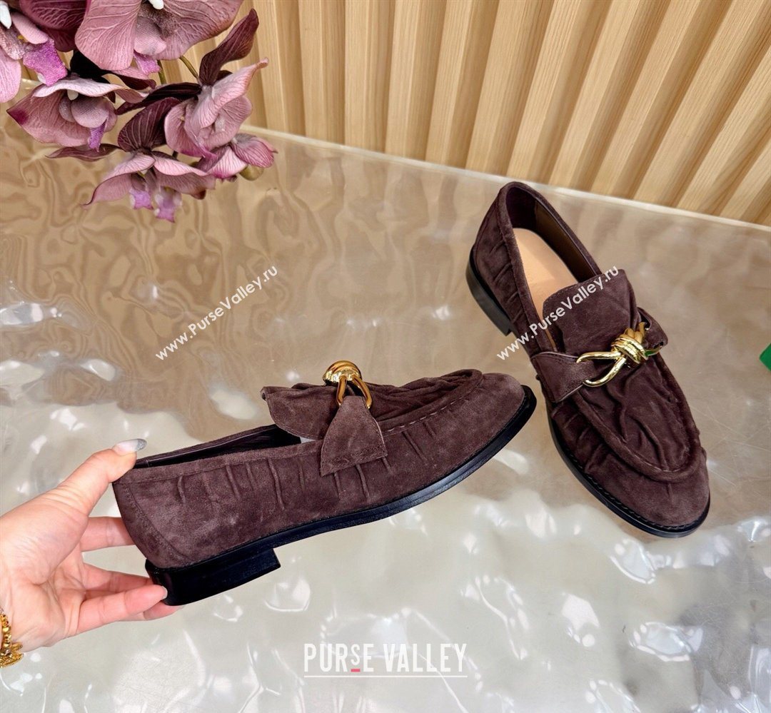 Bottega Veneta Astaire Loafers with Gold-Tone Knot Buckle in Suede Fondant Brown 2026 843945 (MD-260226115)