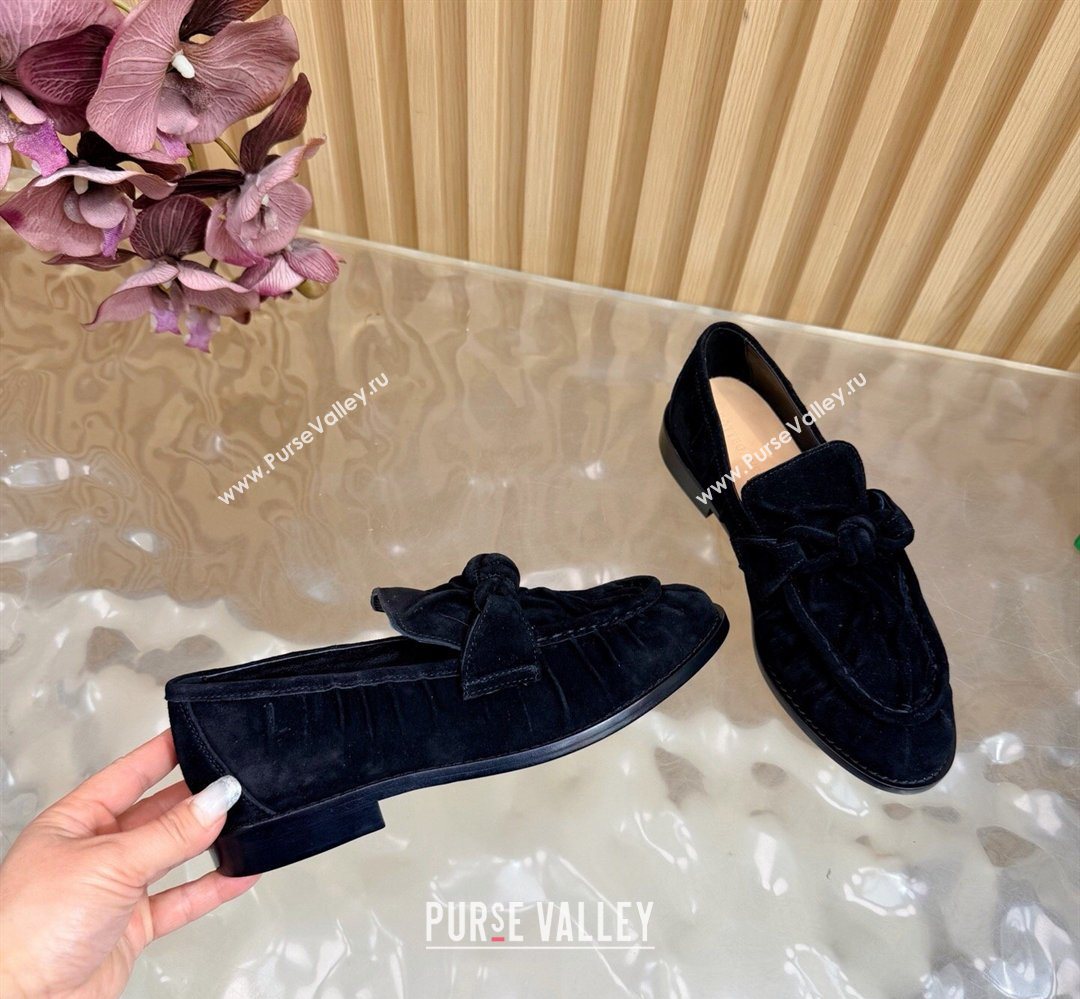 Bottega Veneta Astaire Loafers with One-Tone Knot Buckle in Suede Black 2026 843945 (MD-260226118)