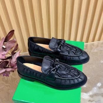 Bottega Veneta Astaire Loafers with One-Tone Knot Buckle in Crinkled Leather Black 2026 843945 (MD-260226120)