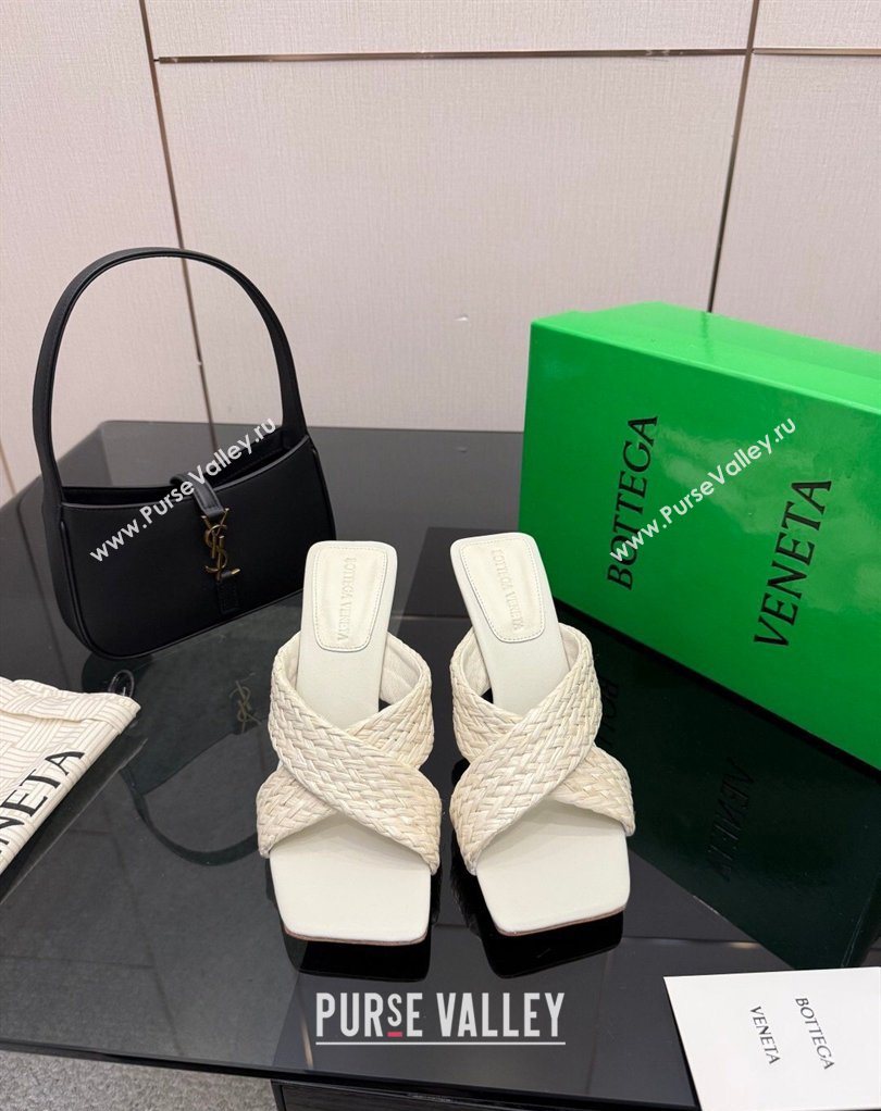 Bottega Veneta Riva Heel Slides Sandal 9cm in Braided Straw White 2026 0226 (MD-260226139)