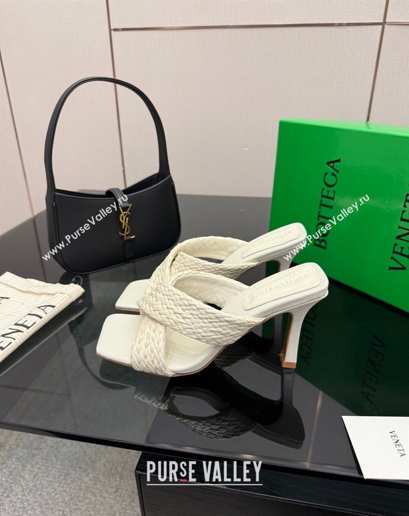 Bottega Veneta Riva Heel Slides Sandal 9cm in Braided Straw White 2026 0226 (MD-260226139)