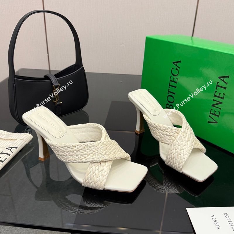 Bottega Veneta Riva Heel Slides Sandal 9cm in Braided Straw White 2026 0226 (MD-260226139)