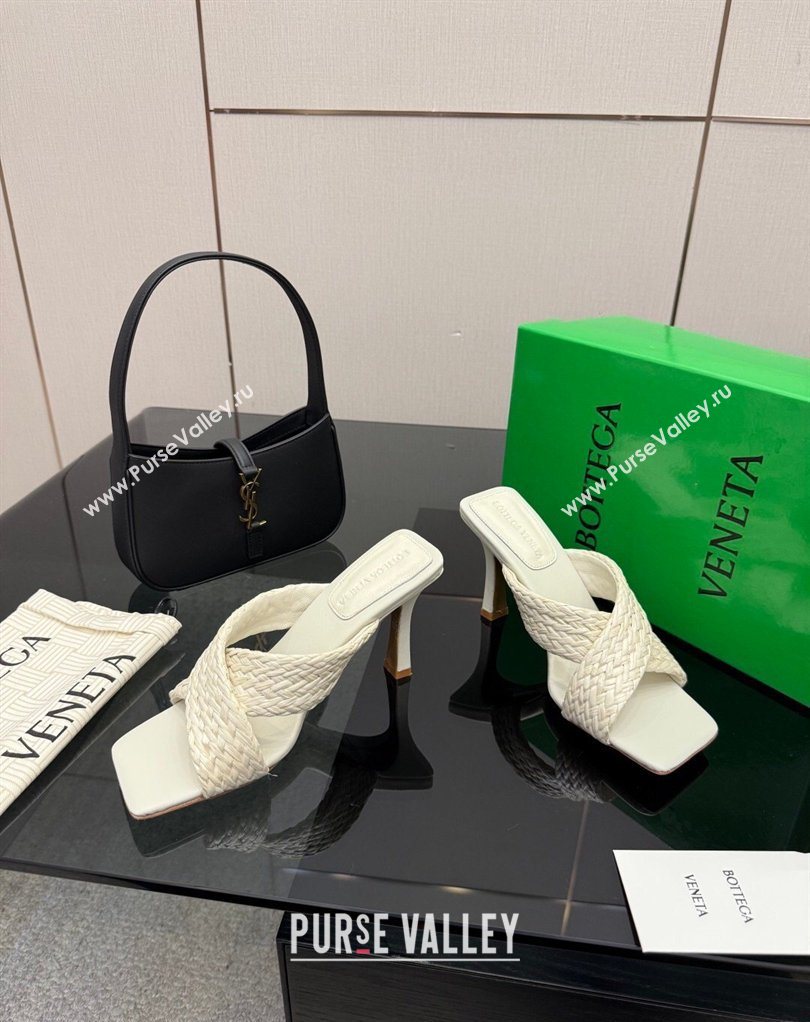 Bottega Veneta Riva Heel Slides Sandal 9cm in Braided Straw White 2026 0226 (MD-260226139)