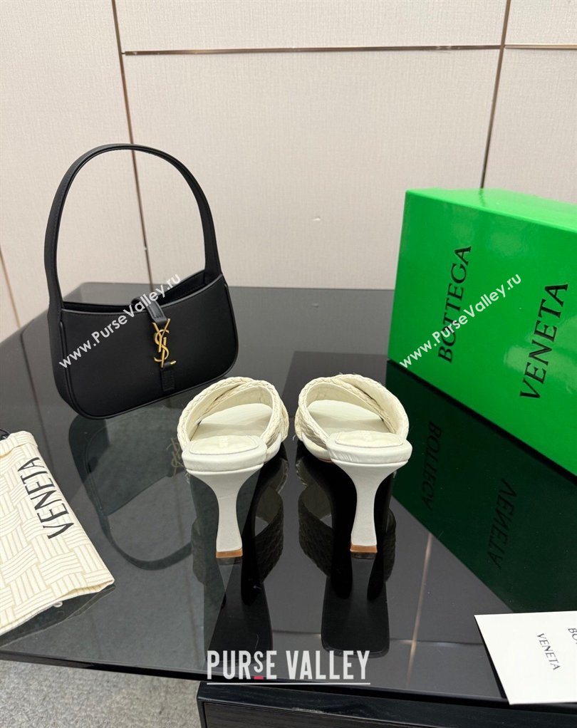 Bottega Veneta Riva Heel Slides Sandal 9cm in Braided Straw White 2026 0226 (MD-260226139)