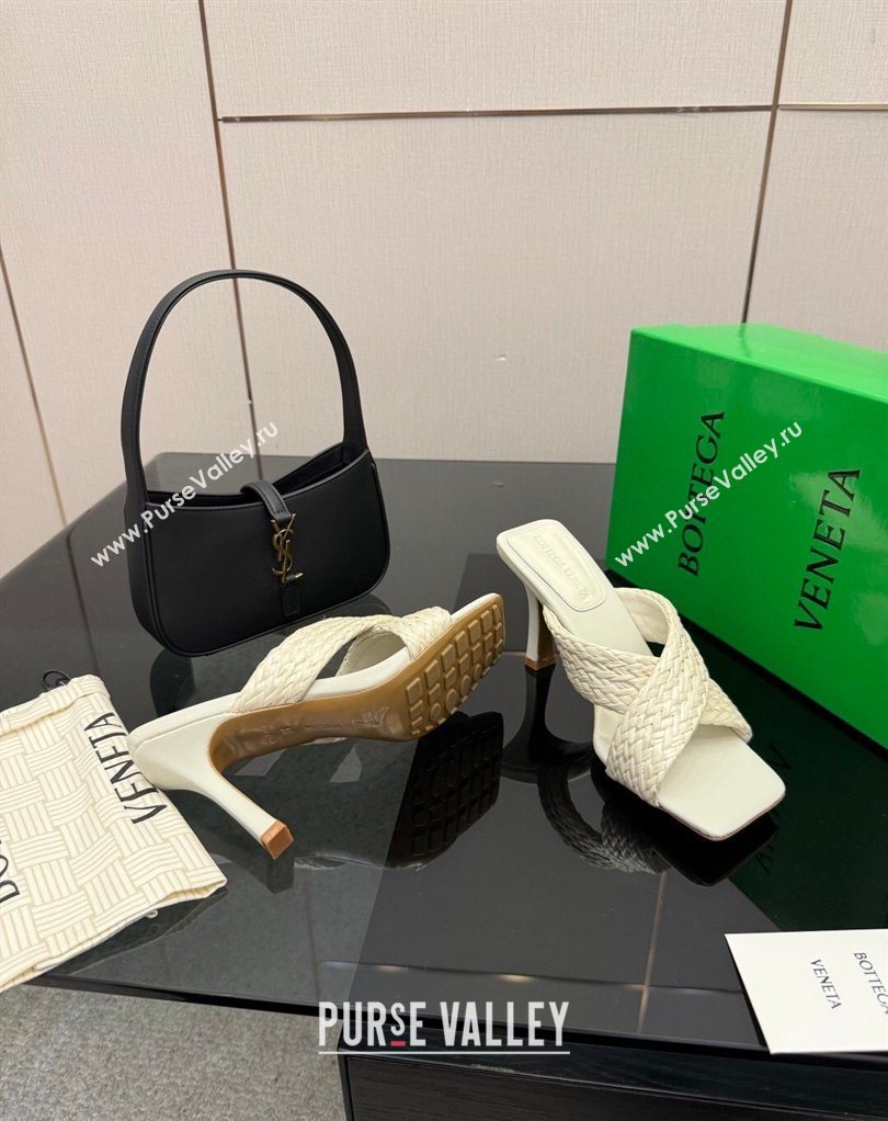 Bottega Veneta Riva Heel Slides Sandal 9cm in Braided Straw White 2026 0226 (MD-260226139)