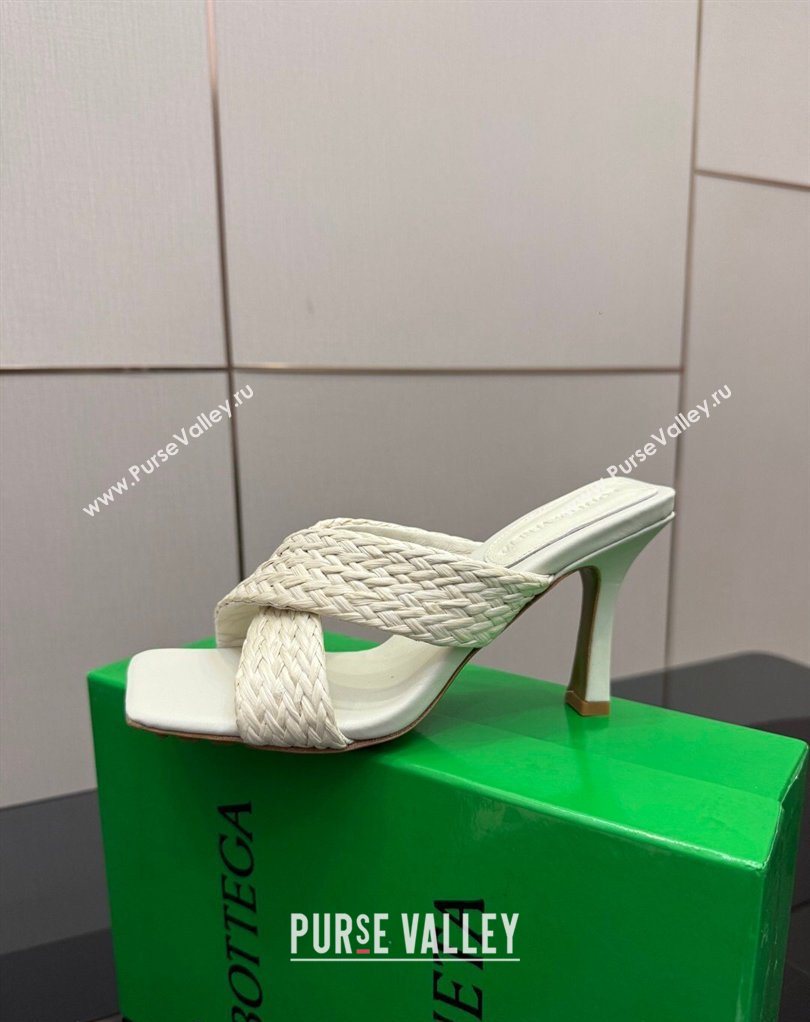 Bottega Veneta Riva Heel Slides Sandal 9cm in Braided Straw White 2026 0226 (MD-260226139)