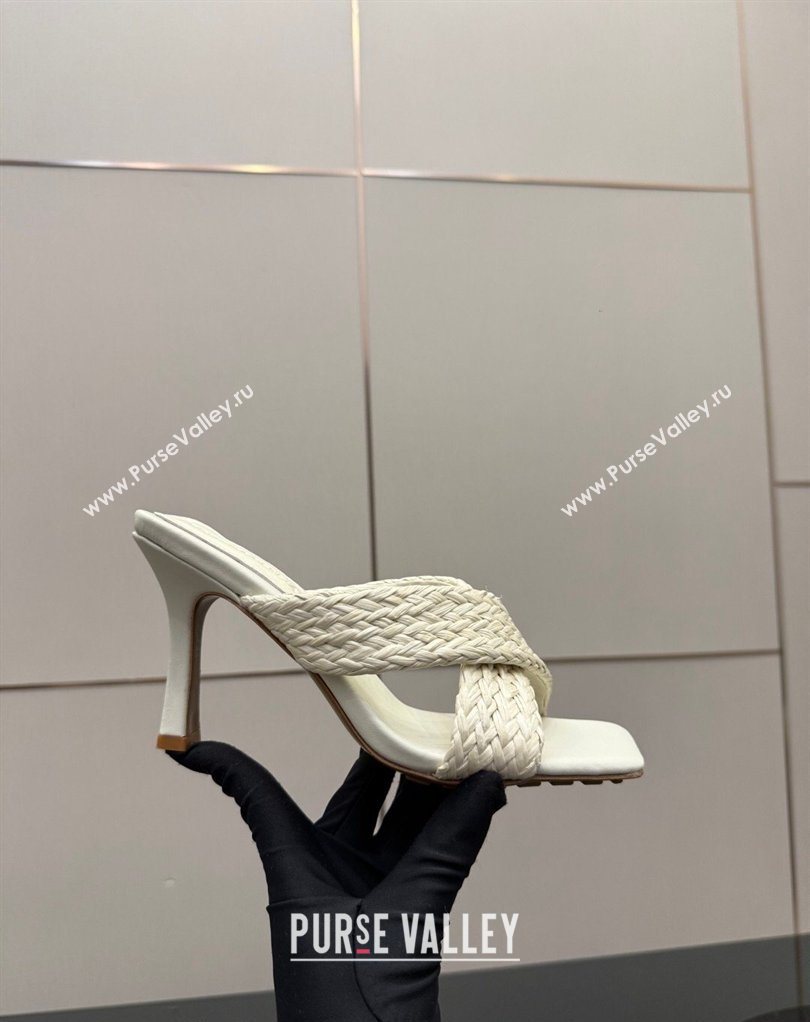 Bottega Veneta Riva Heel Slides Sandal 9cm in Braided Straw White 2026 0226 (MD-260226139)