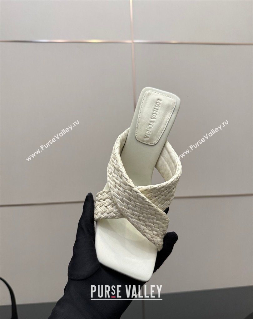 Bottega Veneta Riva Heel Slides Sandal 9cm in Braided Straw White 2026 0226 (MD-260226139)