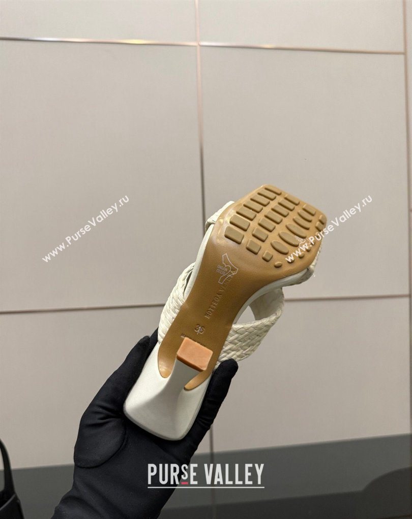 Bottega Veneta Riva Heel Slides Sandal 9cm in Braided Straw White 2026 0226 (MD-260226139)