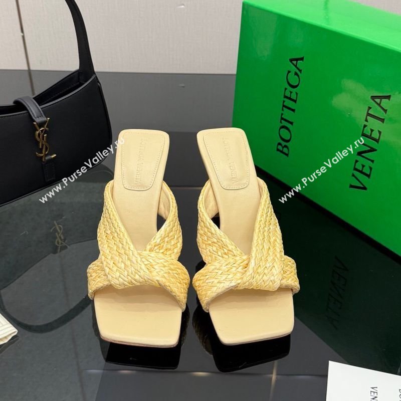 Bottega Veneta Riva Heel Slides Sandal 9.5cm in Braided Straw Yellow 2026 861494 (MD-260226125)