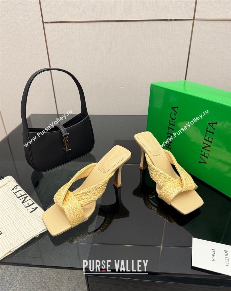 Bottega Veneta Riva Heel Slides Sandal 9.5cm in Braided Straw Yellow 2026 861494 (MD-260226125)