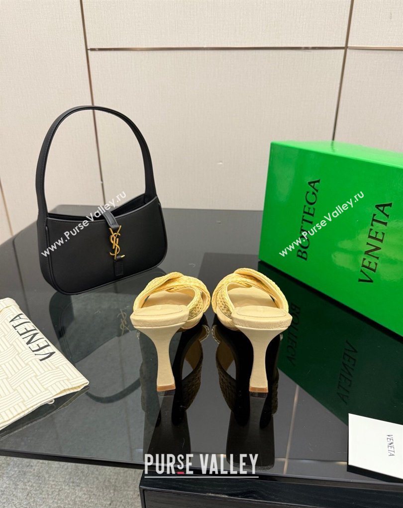 Bottega Veneta Riva Heel Slides Sandal 9.5cm in Braided Straw Yellow 2026 861494 (MD-260226125)